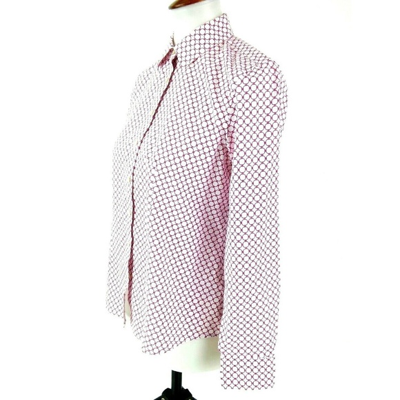 Talbots button Front Flouse Pink Geometric Sz 4P - Picture 3 of 8